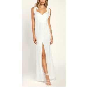 LULU'S S White Romantically Entwined Lace Backless Mermaid Maxi Dress NEW 0B16